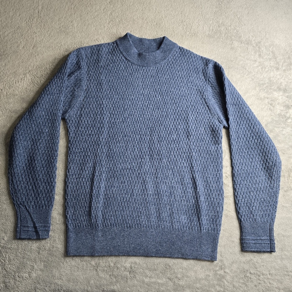 Line of Trade Sweater Mens Large Blue Wool Blend Cable Knit Long Sleeve Pullover